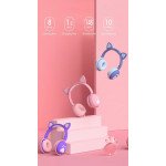 Wholesale Cat Ear and Paw LED Bluetooth Headphone Headset with Built in Mic, Luminous Light, Foldable, 3.5mm Aux In for Adults Children Home School (Purple)